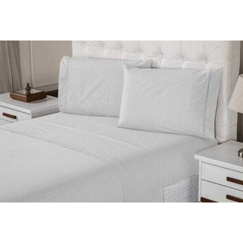 Jogo de Lençol KING 400 Fios 3 Peças Ponto Palito Aconchego Branco Casa Dona