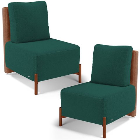 Kit 02 Poltronas Decorativas Sala de Estar Living Hungria L02 Couríssimo Camel Bouclê Verde - Lyam L
