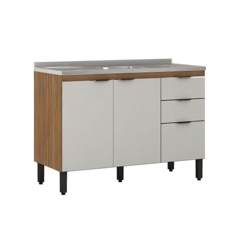 Balcão de Pia 120m Firenze C/ 3 Pts 2 Gavetas sem Tampo/cuba -amêndola Touch/ Nude Prime Tx Demobile
