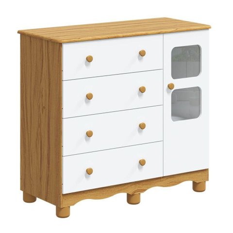 Comoda Infantil 1 Porta 4 Gavetas Uli - Moveis Peroba Amendoa/Branco