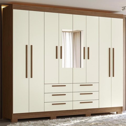 Guarda Roupa Casal 212cm 8 Portas com Espelho Valenza Jatobá/Areia S01 - Mpozenato