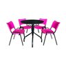 Jogo Mesa Redonda para Restaurante Comércio com 4 Cadeiras Iso Rosa Base Preta Ecomhome - 1