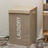 Cesto Organizador Dobravel Lavanderia 60 Litros Roupa Suja Banheiro Quarto Tampa Multiuso Bege - 3