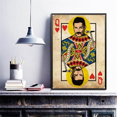 Quadro Decorativo Freddie Mercury- Carta Baralho 24x18cm:madeira Preta