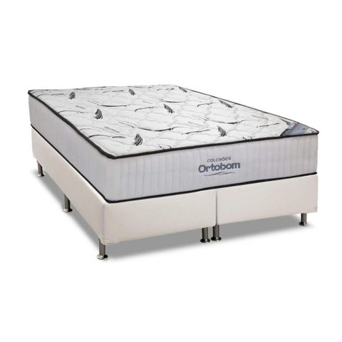 Cama Box Queen: Colchão Espuma Ortobom High Foam + Base Crc Courano White(158x198)