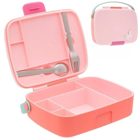 Lancheira Bento Box Magic com Talheres Inox Unicornio Rosa - Buba