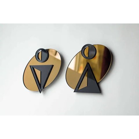 Sinalização Para Porta De Banheiro Em Acrílico Preto/dourado