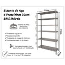 Ver imagem 3 de Estante de Aço 6 Prateleiras 30cm Multiuso Cinza 30kg por prateleira