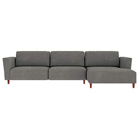 Sofá 350cm com Chaise Direita Franz Suede Grafite G52 - Gran Belo