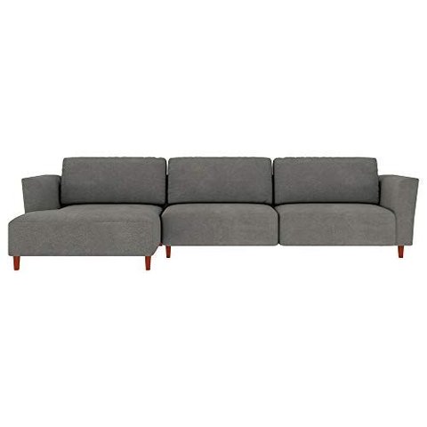 Sofá 350cm com Chaise Esquerda Franz Suede Grafite G52 - Gran Belo