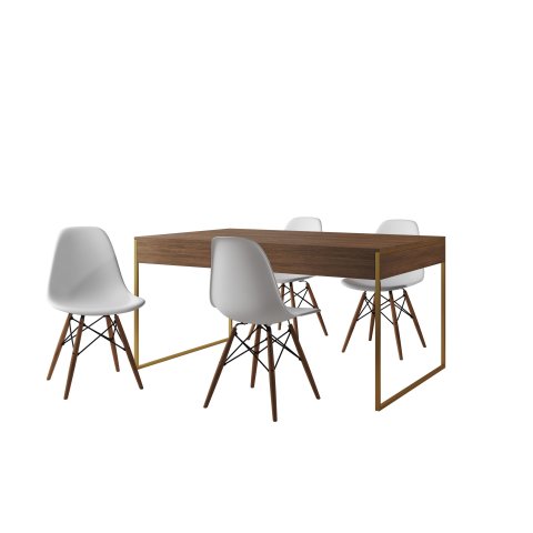 Conjunto Industrial Filadelfia 120x75 Ferro Dourado Tampo Amendoa 4 Cadeiras Branco