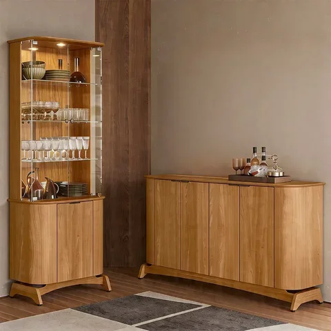 Kit Aparador Buffet com Cristaleira para Sala de Jantar Verbena N01 Ypê - Lyam Decor
