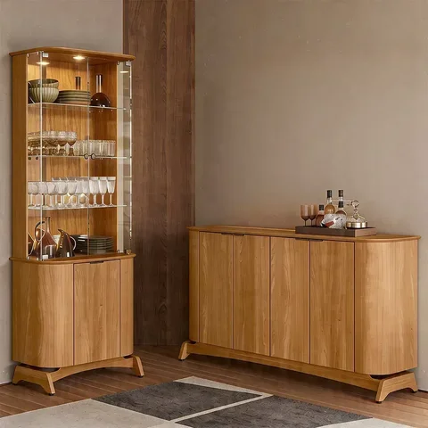 Kit Aparador Buffet com Cristaleira para Sala de Jantar Verbena N01 Ypê - Lyam Decor