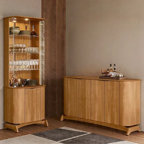Kit Aparador Buffet com Cristaleira para Sala de Jantar Verbena N01 Ypê - Lyam Decor