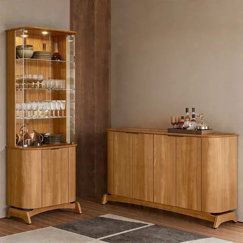 Kit Aparador Buffet com Cristaleira para Sala de Jantar Verbena N01 Ypê - Lyam Decor