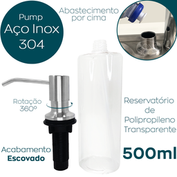 Dispenser Dosador Detergente 500ml Inox Escovado de Embutir Pia Cozinha Porta Sabonete Liquido Banca - 2