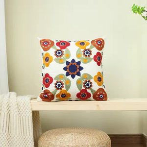 Capa de Almofada em Linho Bordada Luxo Decorativa 43x43 Cm Estampa F
