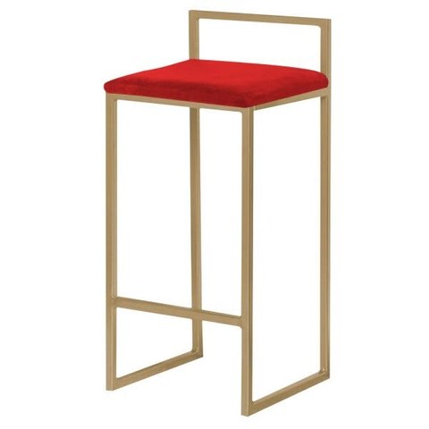 Banqueta Decorativa Selena Base Gold Veludo Vermelho - Gran Belo