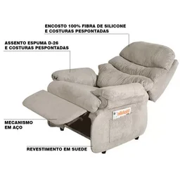 Poltrona do Papai Reclinável Debby Suede Areia - Gran Belo - 3