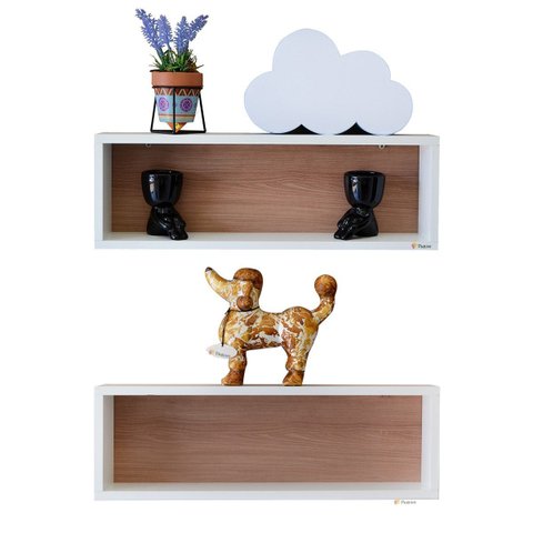 Nicho retangular com fundo amadeirado 2 peças