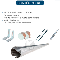Kit Varão Trilho Suisso Deslizante Wave 28mm 2,50m - Branco - 9