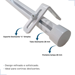 Kit Varão Trilho Suisso Deslizante Wave 28mm 2,50m - Branco - 8
