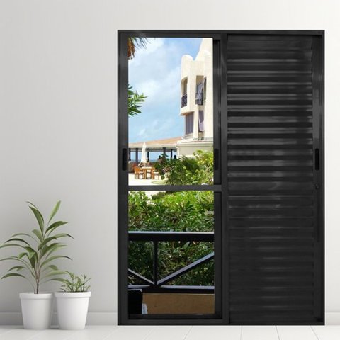 Porta Balcão 3 Folhas Móveis Alumínio Preto Linha 25:210x120