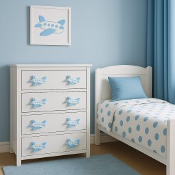 Puxador Infantil Avião para Gaveta e Móveis, Azul e Branco, Kit com 2 Unidades:azul - 2