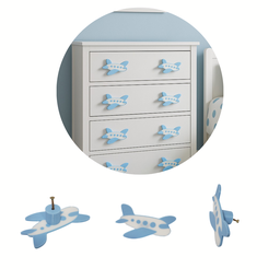 Puxador Infantil Avião para Gaveta e Móveis, Azul e Branco, Kit com 2 Unidades:azul - 3