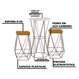 Conjunto Bistrô Rizzo Branco e 2 Banquetas Kathy Suede Mostarda com Bases Bronze - Gran Belo - 3