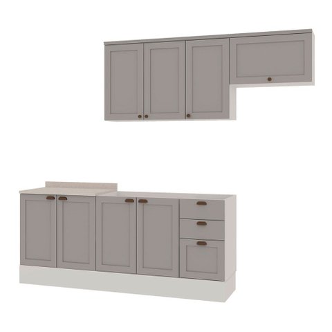 Cozinha Completa Iluminata 8 Portas 3 Gavetas 100% MDF Branco/Fendi - Genialflex