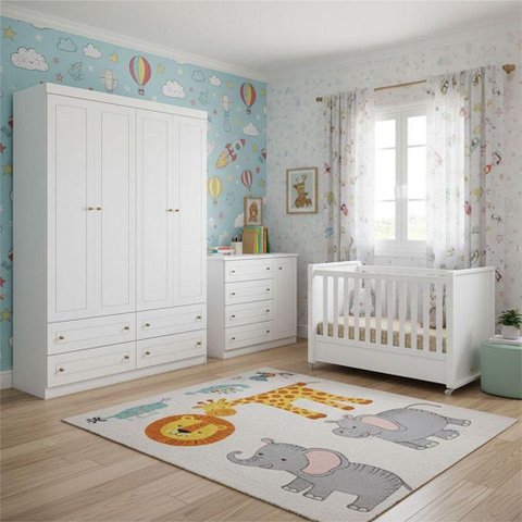Quarto Infantil 4 Portas Mississipi com Berço Tutto New Ambiente Branco Fosco - Matic