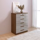 Ver imagem 1 de Cômoda 5 Gavetas com Chave MDF Rio Marrom/Castanho/Off White