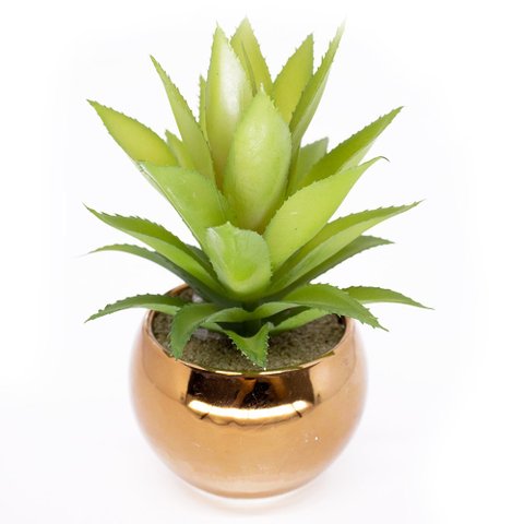 Vaso Decorativo Dourado com Suculenta Artificial Aloe Vera Mini 16x8 cm F04 - D’Rossi Vaso co