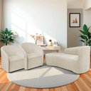 Ver imagem 2 de Kit Sofá Curvo França 140cm L.e e 2 Poltronas Luiza Max Conforto, Bouclé Bege