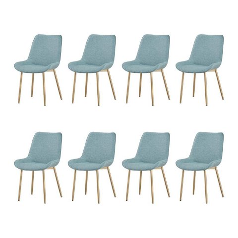 Kit 8 Cadeiras de Jantar Lara Estrutura em Aco Carbono Cor Bronze Estofado em Linho Conforto Verde