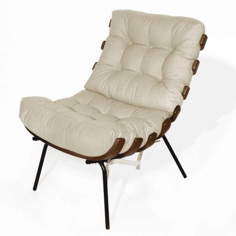 Poltrona Costela com Puff Luxo Base Ferro Fixa Linho Off White- Mabe Magazine