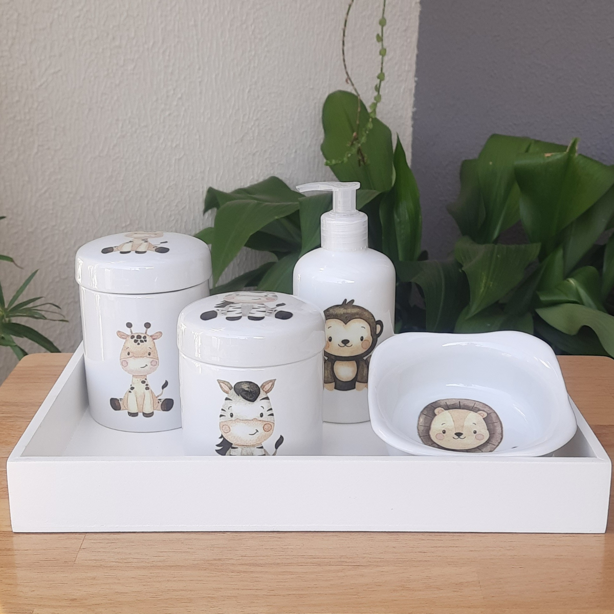 Kit Higiene Bebê Safari 5 Pçs - Porcelana C/tampas Decoradas - 2