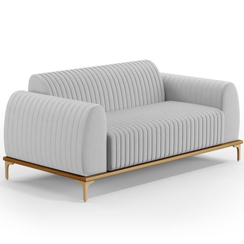 Sofá 3 Lugares para Sala de Estar Molino 180 Cm D02 Pés D'ouro Linho Cinza D-315 - Lyam Decor