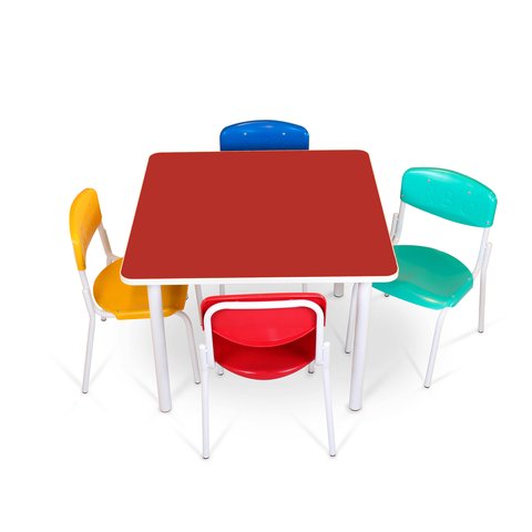 Conjunto Coletivo Quadrado Infantil Monobloco c/ 4 Cadeiras Polipropileno ABC