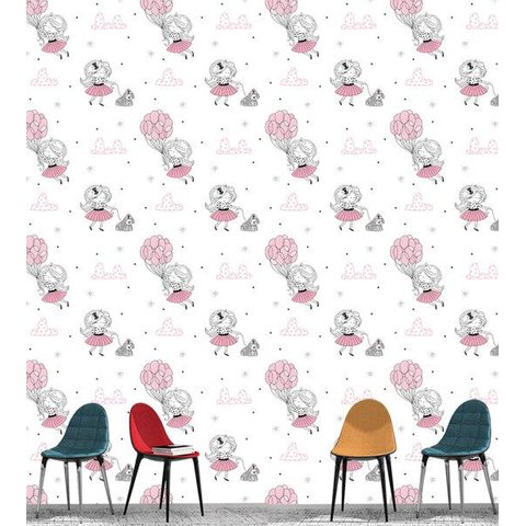 Papel De Parede Cachorrinho Baloes Menina Para Quarto Sala Infantil