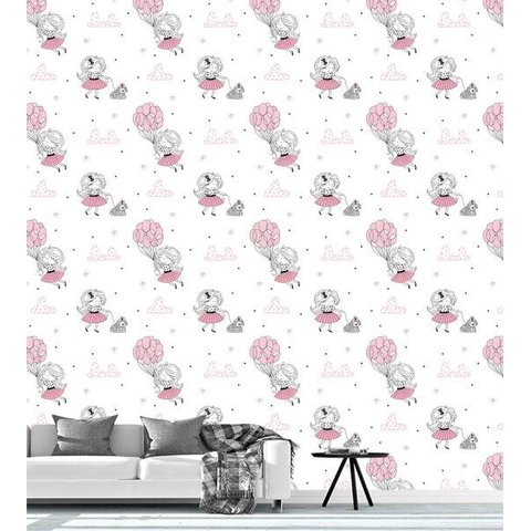 Papel De Parede Infantil Menina Baloes Cachorrinho Para Sala Quarto