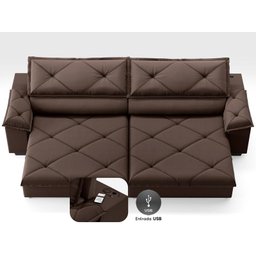 Sofá com Carregador Usb e Molas no Assento Retrátil Reclinável Nice 2,90m Velosuede - Netsofas - 3