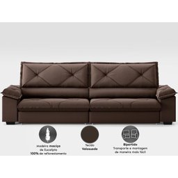 Sofá com Carregador Usb e Molas no Assento Retrátil Reclinável Nice 2,90m Velosuede - Netsofas - 5