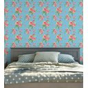 Ver imagem 4 de Papel De Parede Para Sala Quarto Com Rosas Na Cor Azul Verde Rosa