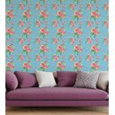 Ver imagem 1 de Papel De Parede Para Sala Quarto Com Rosas Na Cor Azul Verde Rosa