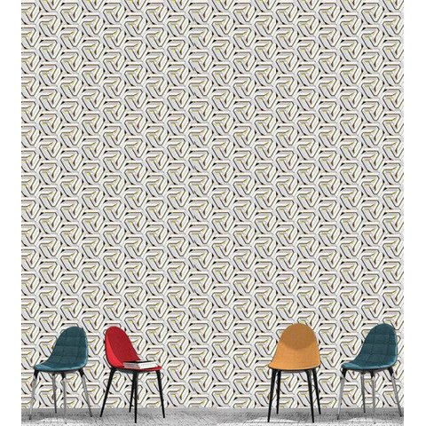Papel De Parede Para Quarto Sala Branco Com Detalhe Dourado Efeito 3D
