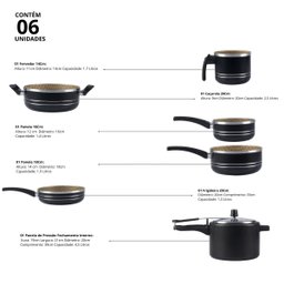 Jogo de Panelas 6 Peças com Panela de Pressão 4,5l Preto - 2