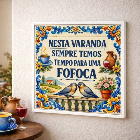 Quadro Varanda Fofoca 33x33cm Mold Branca Vidro