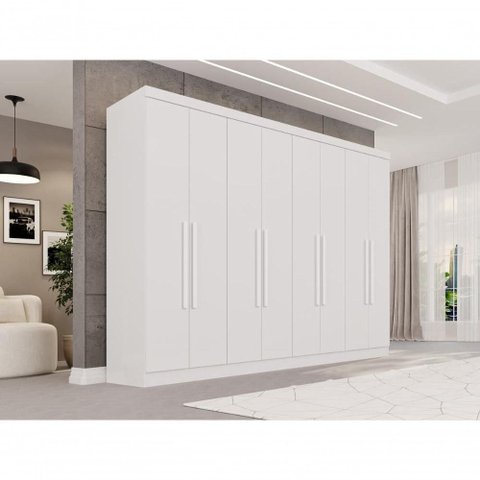 Guarda Roupa Casal Crsal 8 Portas de Bater 4 Gavetas MDP Branco Multimóveis 241cm